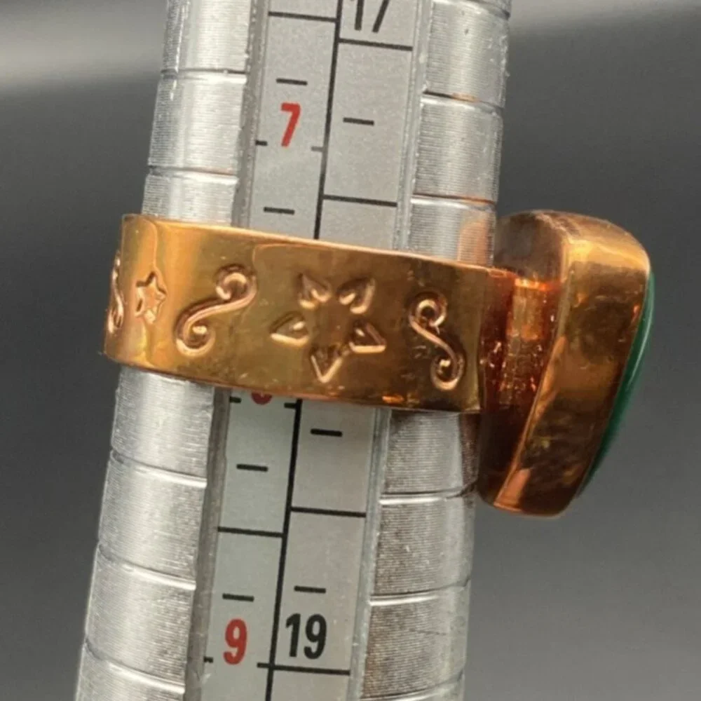 Signed Jay King DTR Copper Ring Size 7.75 Triangular Natural Malachite Cabochon - Picture 11 of 12